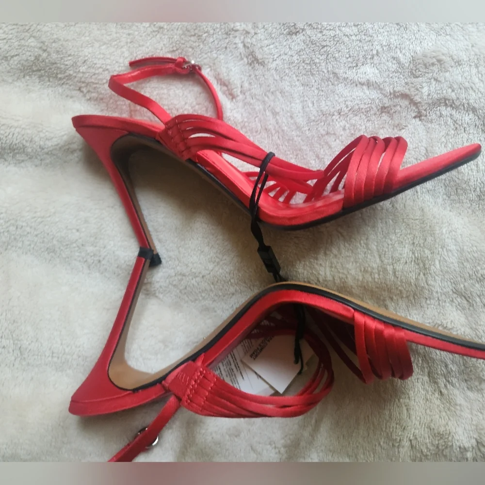Zara Heeled Strappy Sandals Red Size 9 NWT - Picture 7 of 7